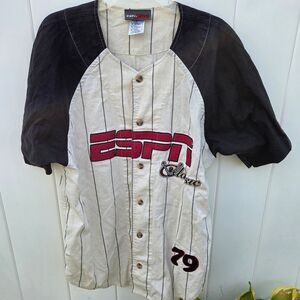 VTG ESPN Classic 79 Pinstripe Button Up Baseball Jersey Size MED Sewn Stitched